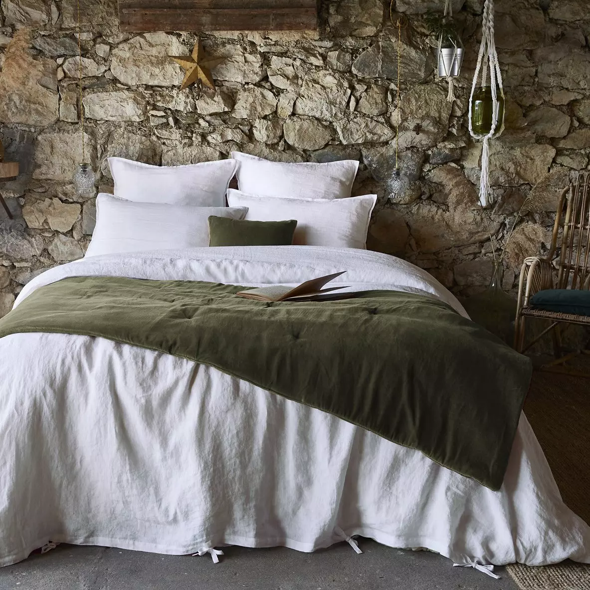 Bettläufer aus Baumwollsamt (90 x 200 cm) César Moosgrün 3