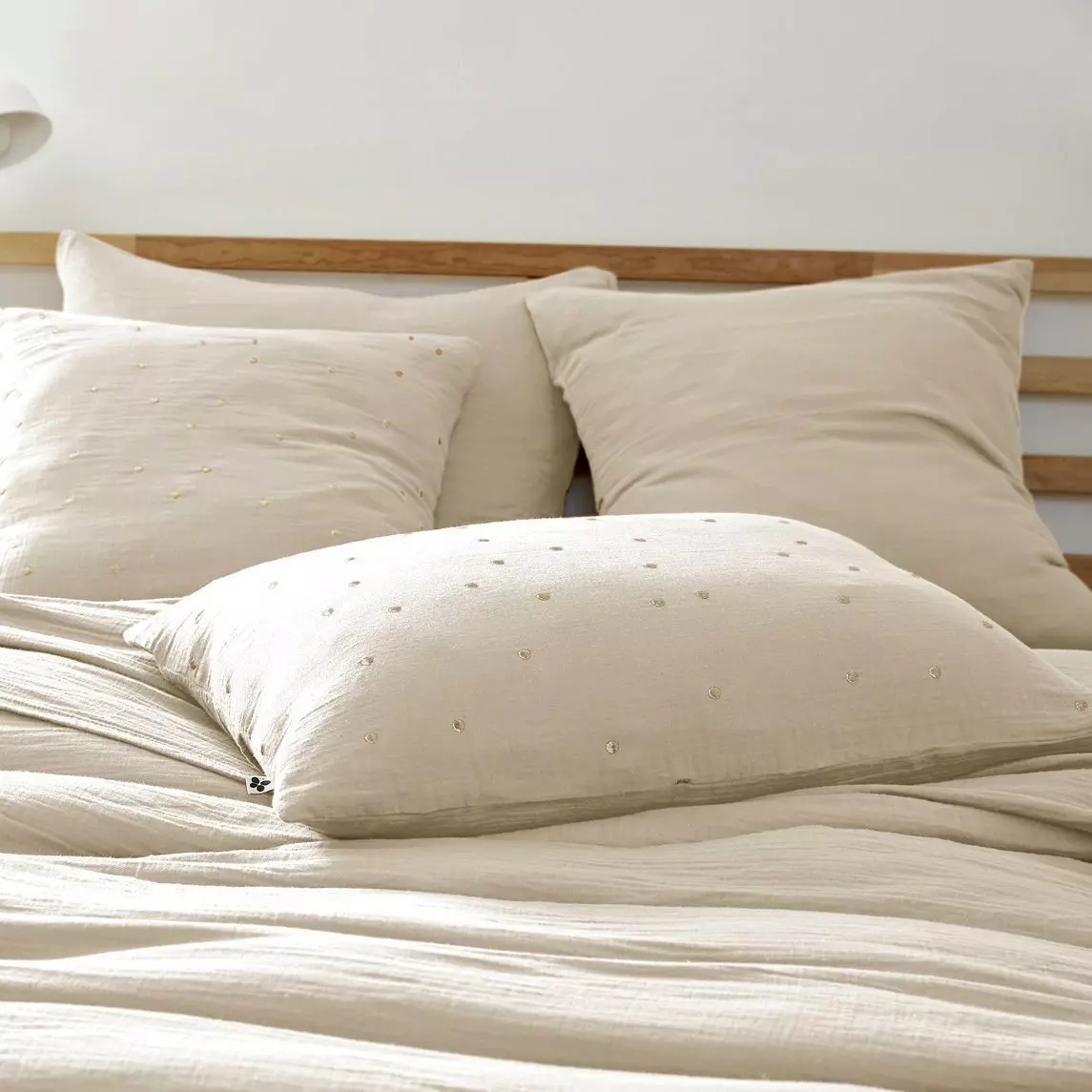 Taie d'oreiller rectangulaire gaze de coton (70 cm) Gaïa Chic Beige pampa 1