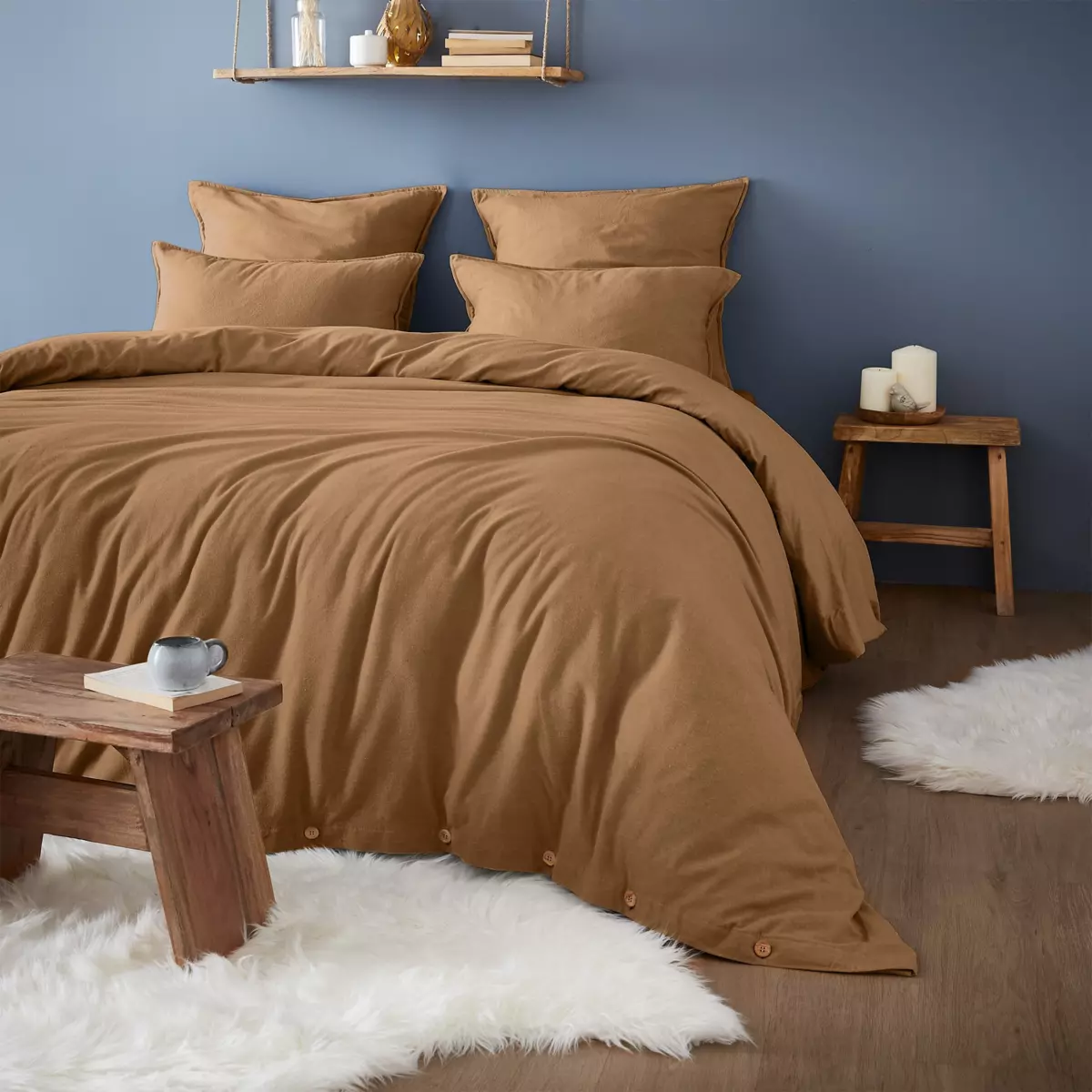 Drap housse flanelle de coton (140 cm) Théa Camel 3