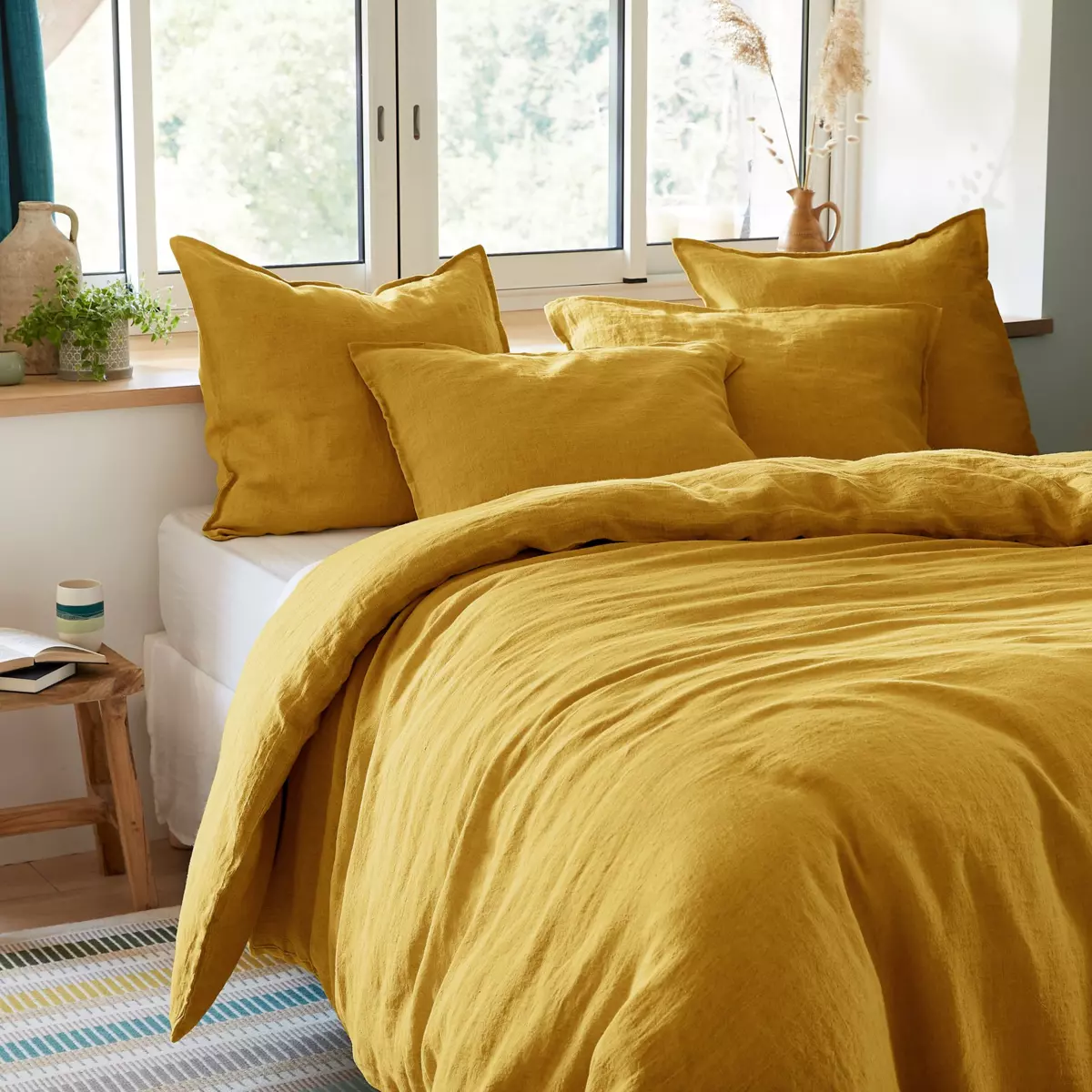 Copripiumino lino lavato (260 cm) Louise Giallo senape 3