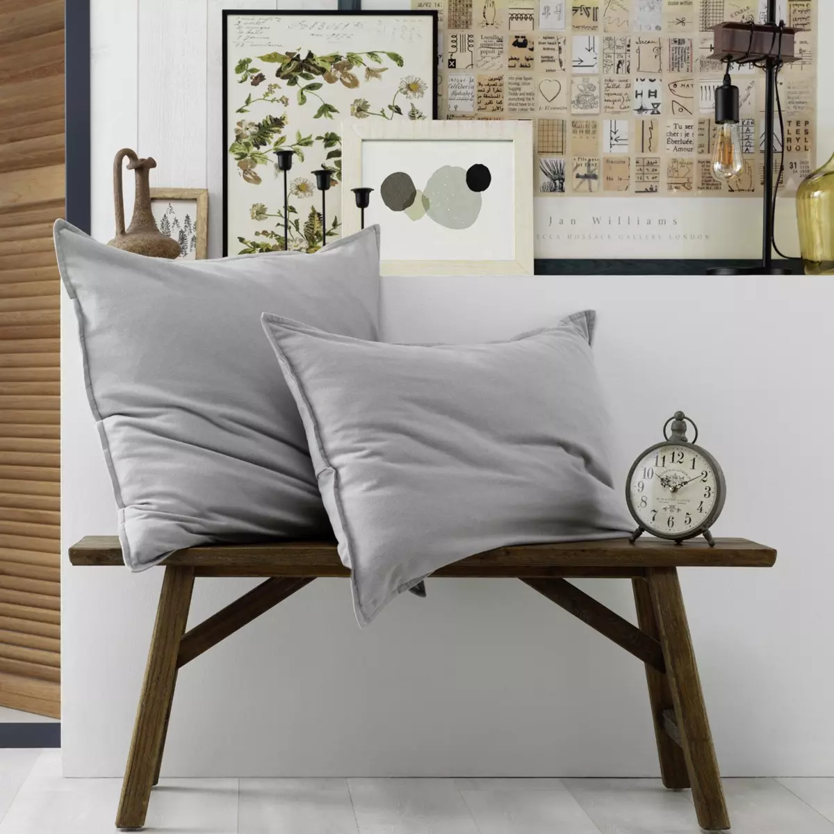 Federa rettangolare flanella di cotone (70 cm) Théa Grigio chiaro 5