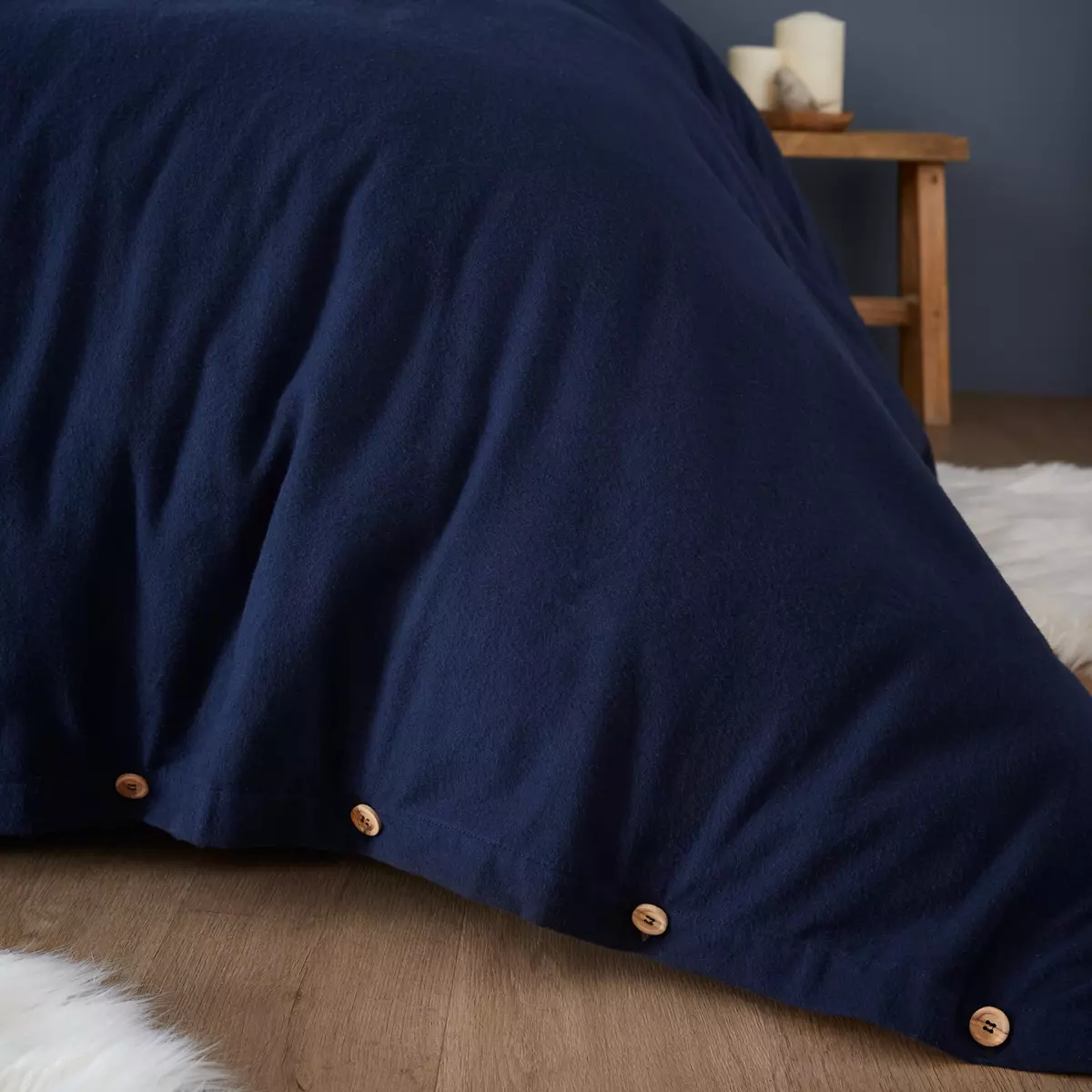 Housse de couette flanelle de coton (200 cm) Théa Bleu nuit 2