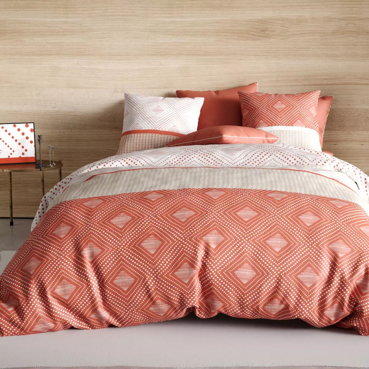 Housse de couette et deux taies coton (240 cm) Kayle Terracotta  1