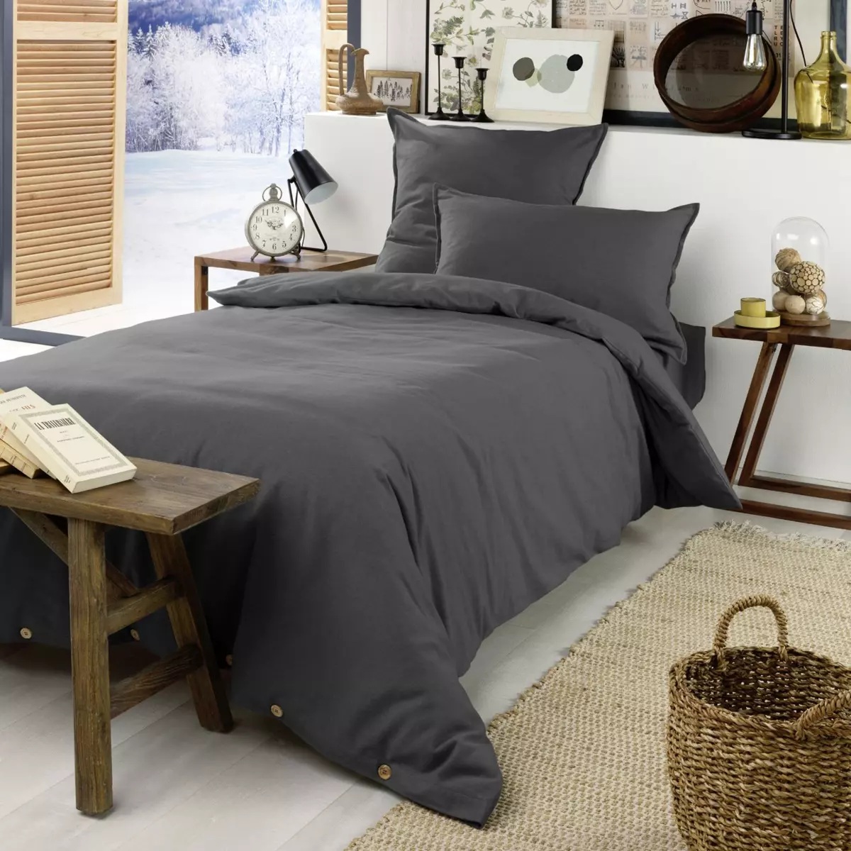 Hoeslaken flanel (90 cm) Théa Antraciet 4