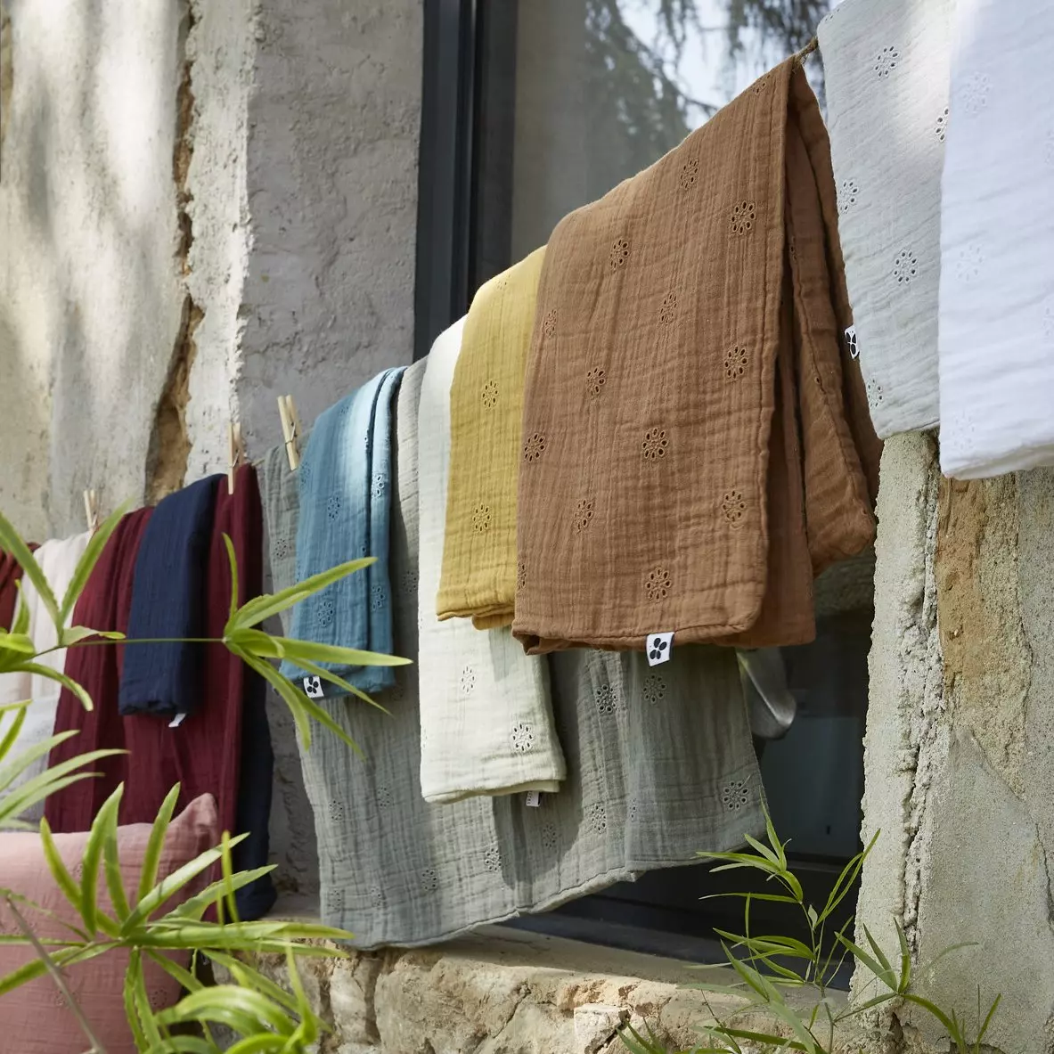 Funda de almohada rectangular de en gasa de algodón  (60 cm) Gaïa Boho Verde tilo 3