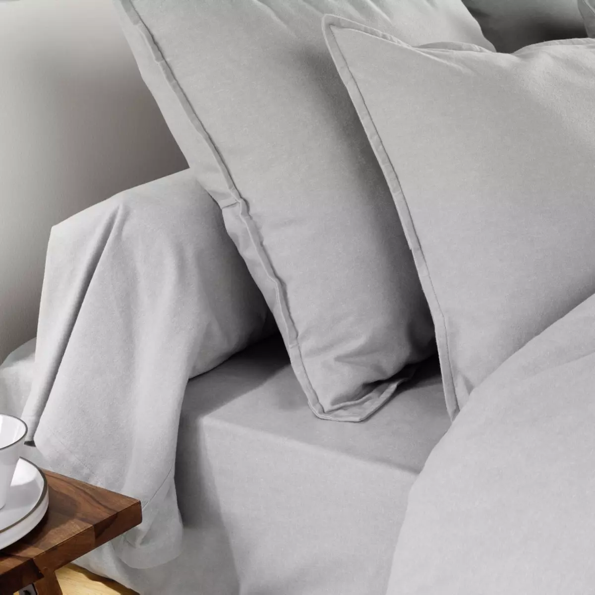 Lenzuolo con angoli flanella di cotone (180 cm) Théa Grigio chiaro 3