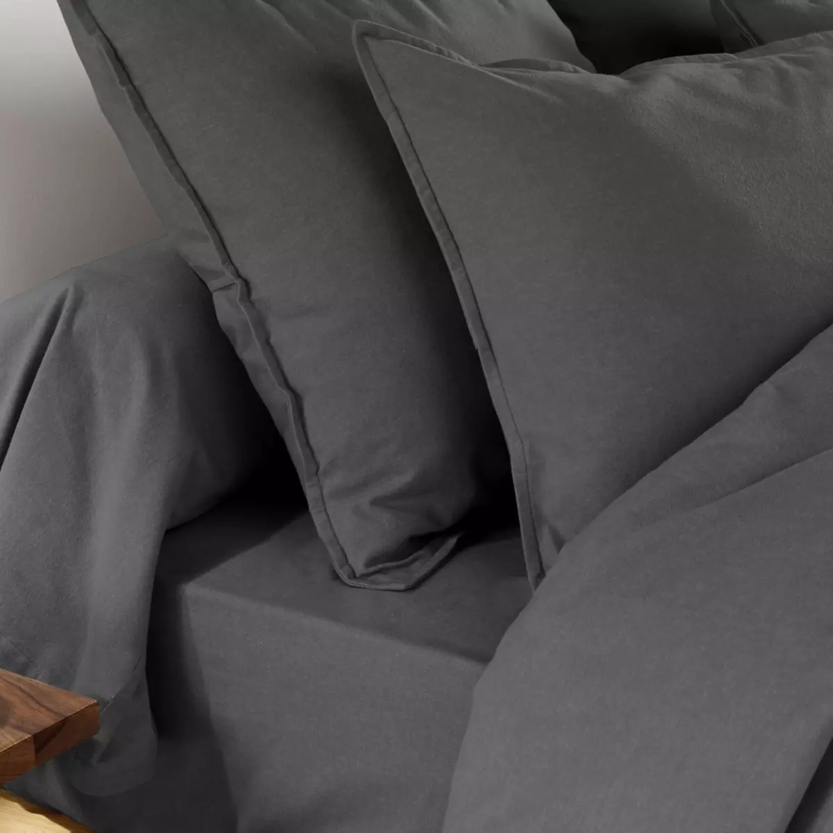 Taie de traversin flanelle de coton (L185 cm) Théa Gris anthracite 2