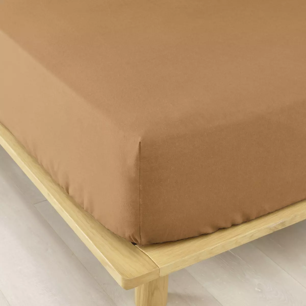 Drap housse flanelle de coton (90 cm) Théa Camel 1