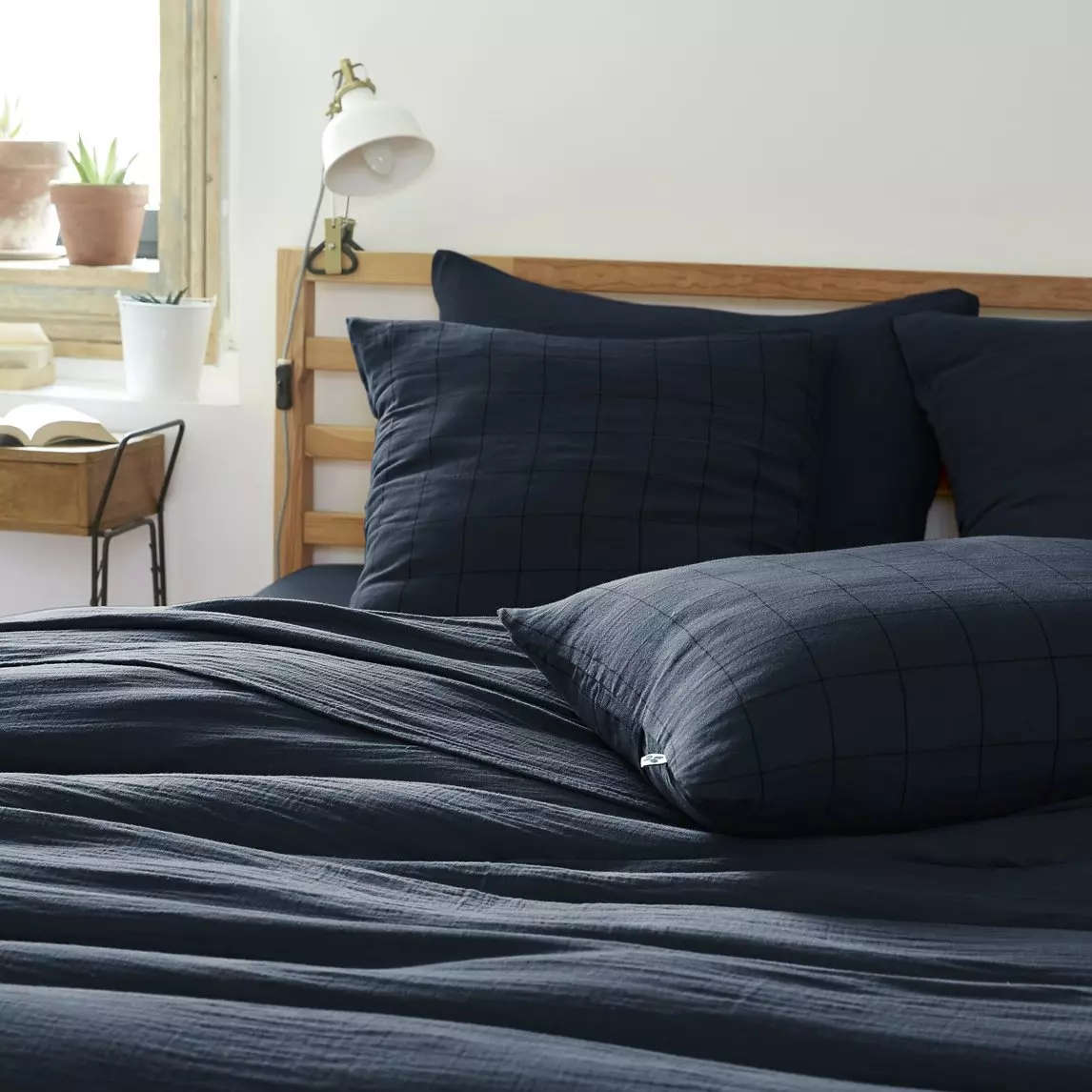 Federa quadrata garza di cotone (60 cm) Gaïa Match Blu notte 1