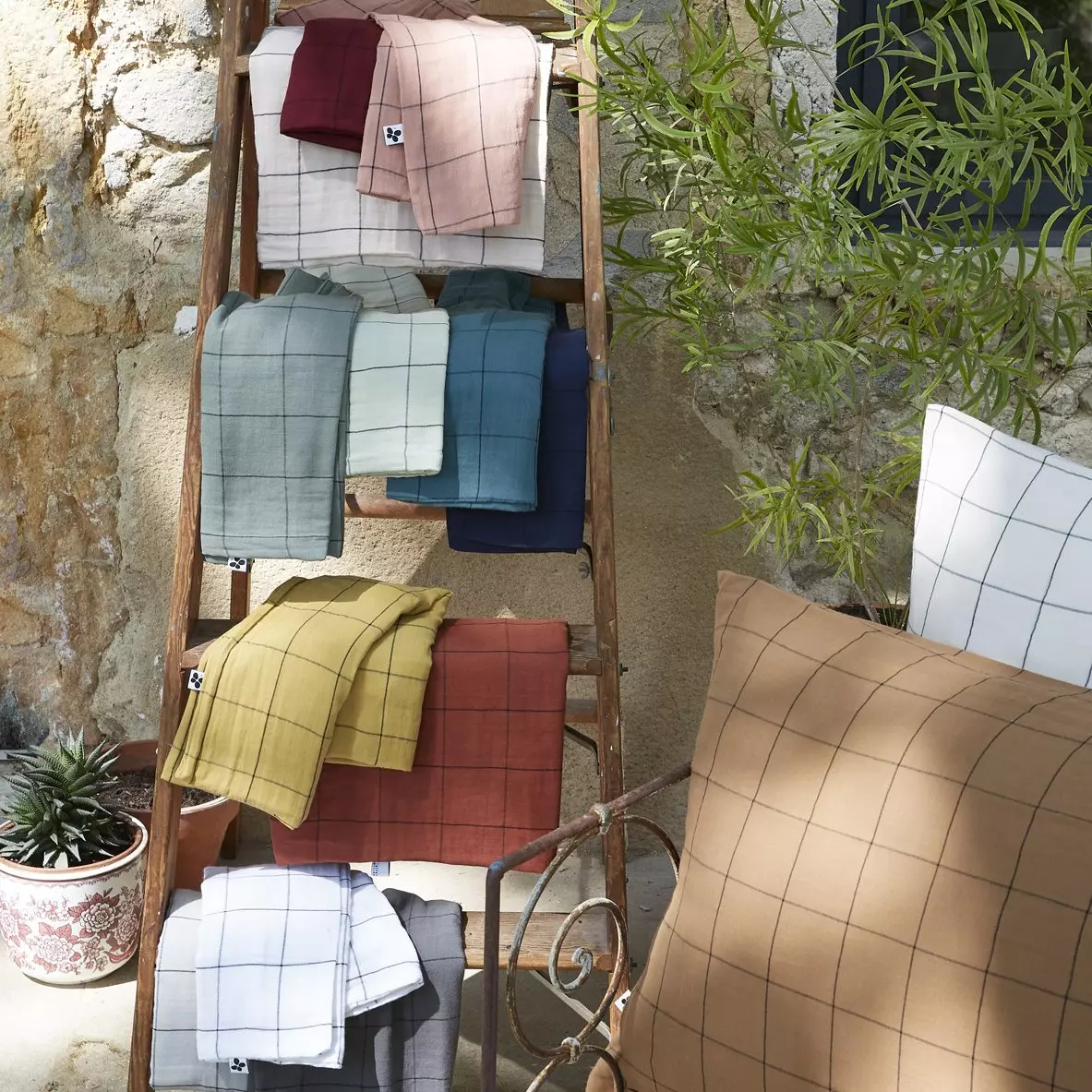 Federa quadrata garza di cotone (60 cm) Gaïa Match Blu notte 3