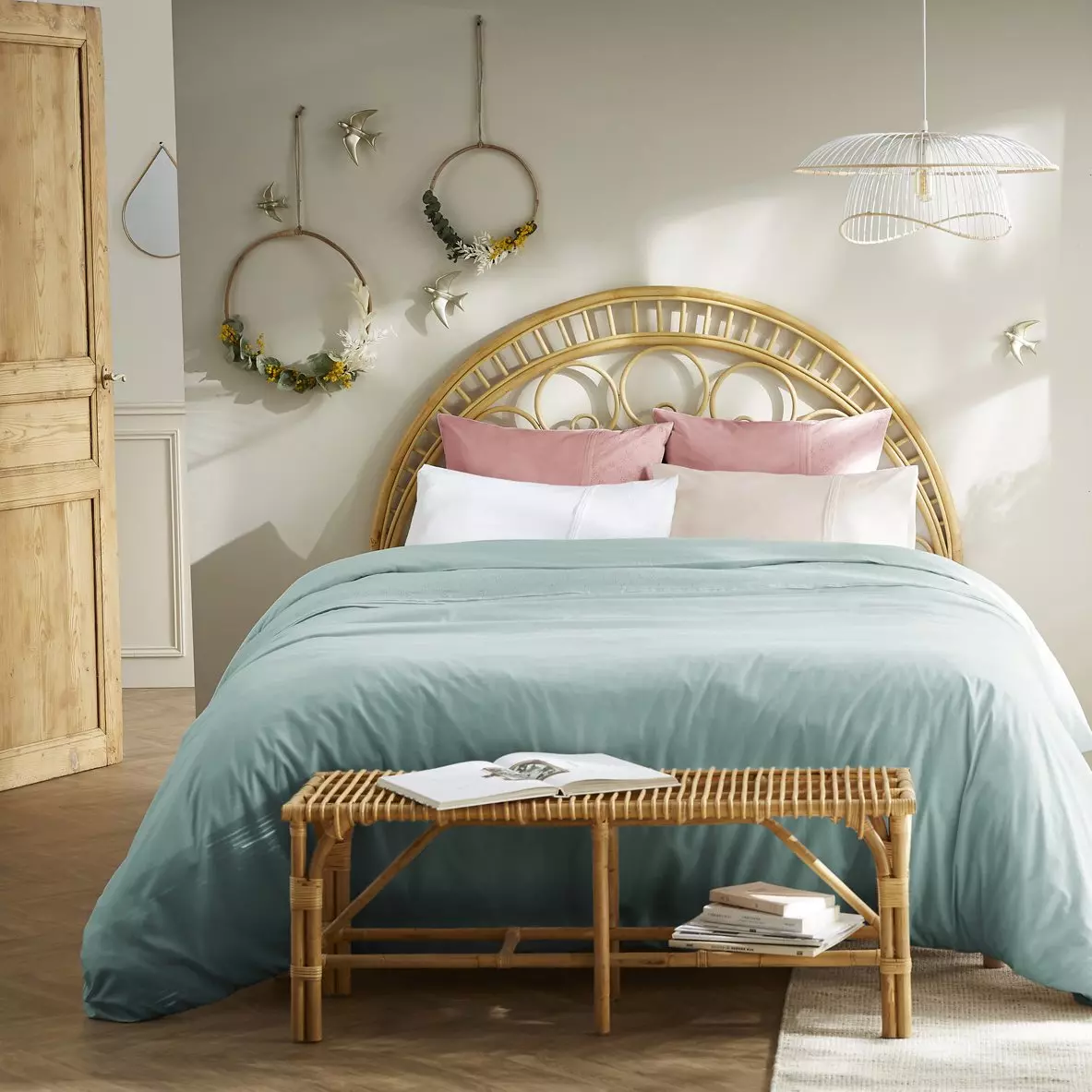 Housse de couette dentelle coton (240 cm) Jeanne Bleu clair 3