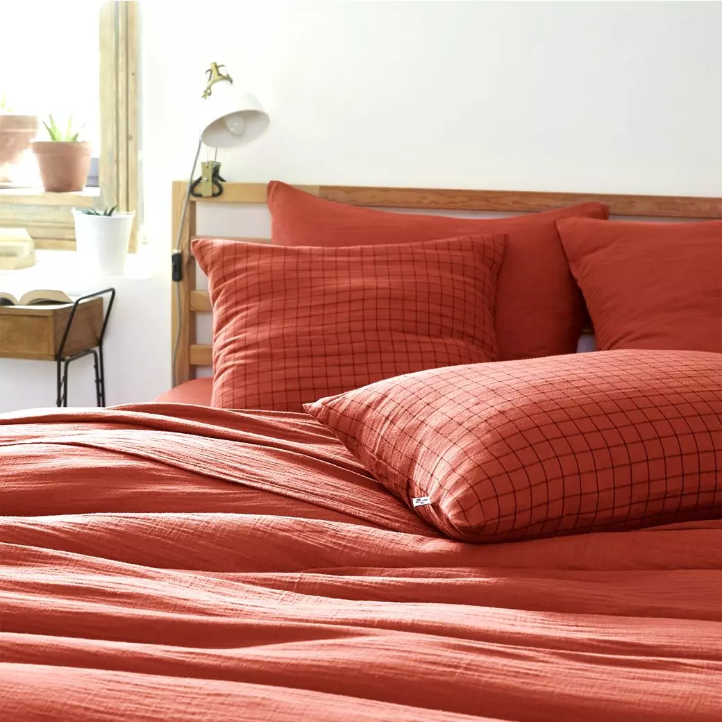 Taie d'oreiller carrée gaze de coton (60 cm) Gaïa Mix Terracotta 1