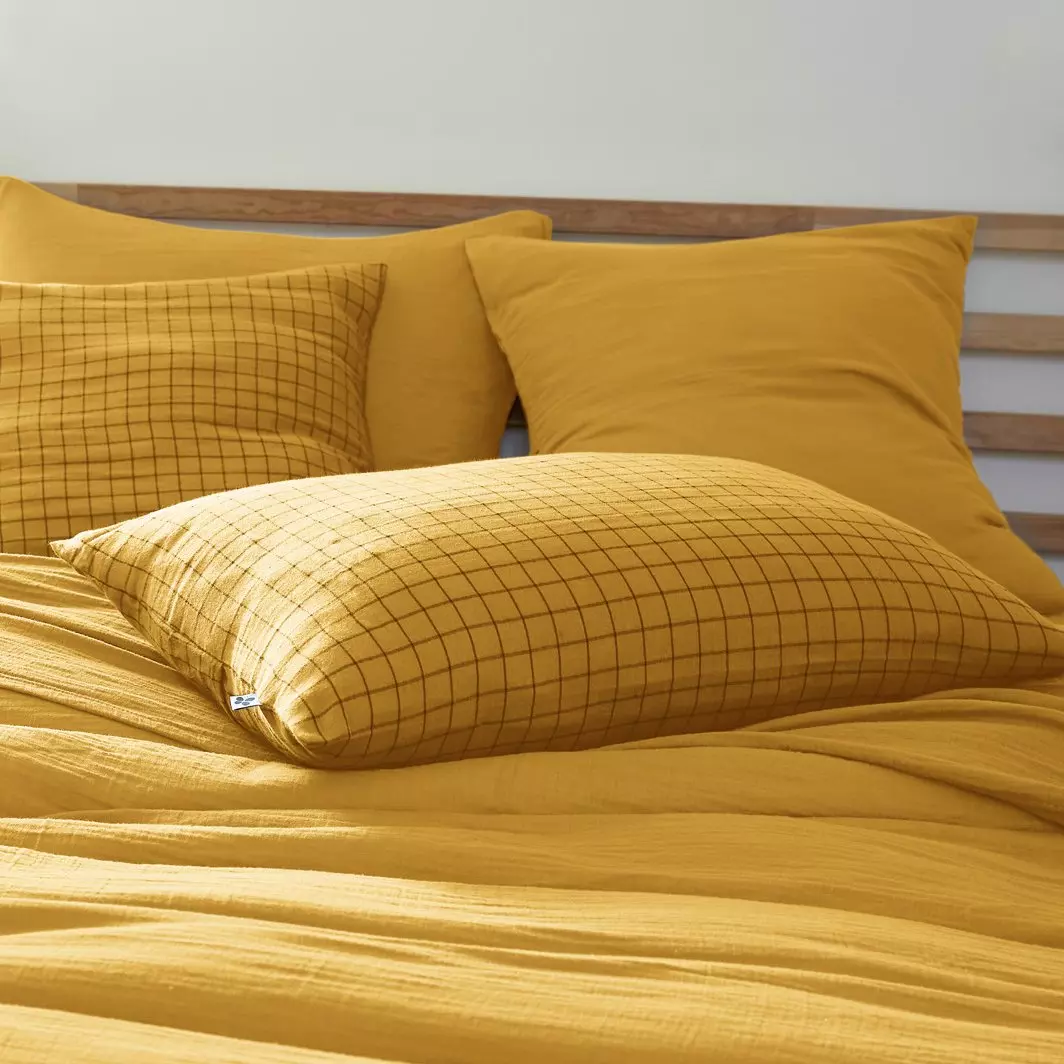 Taie d'oreiller rectangulaire gaze de coton (70 cm) Gaïa Mix Jaune safran 2