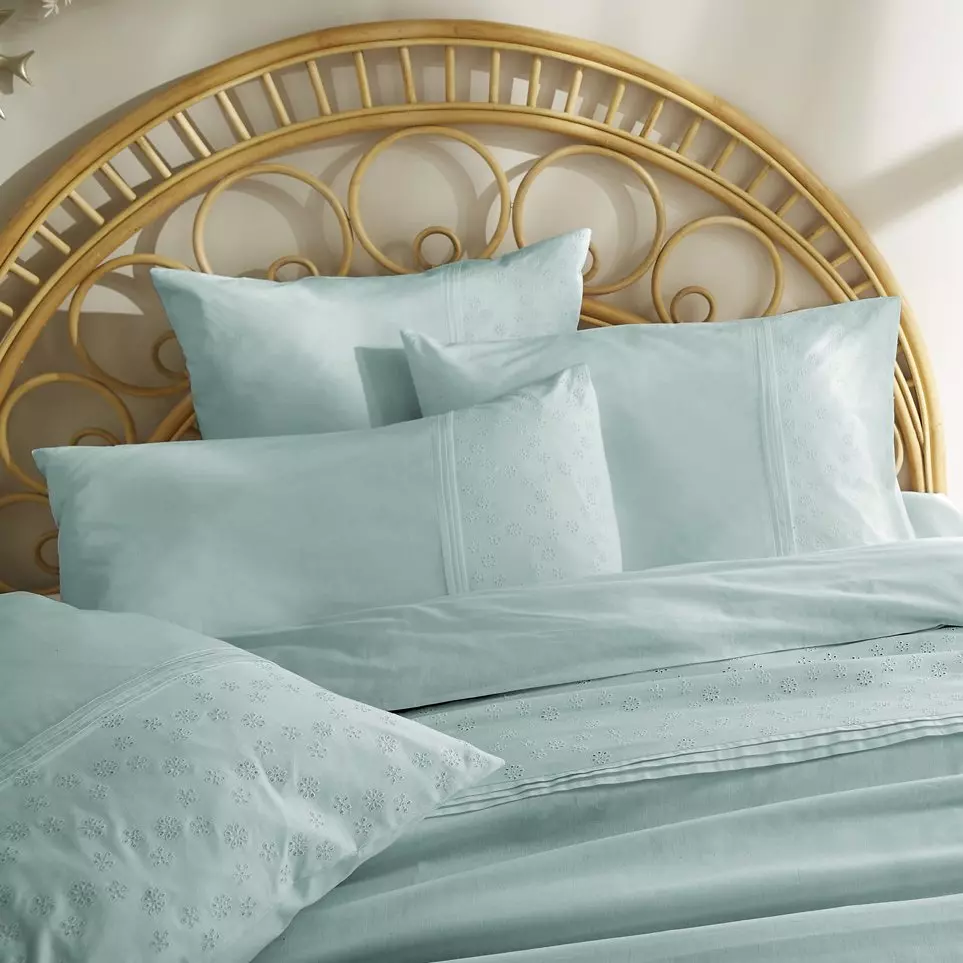 Taie d'oreiller dentelle rectangulaire coton (L70 cm) Jeanne Bleu clair 1