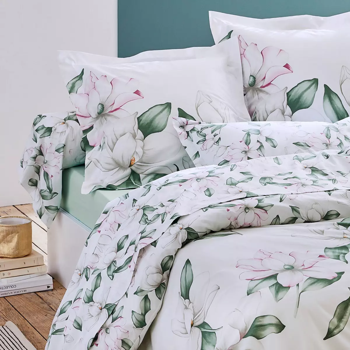 Federa cuscino a rullo percalle di cotone (L200 cm) Magnolia Verde 1
