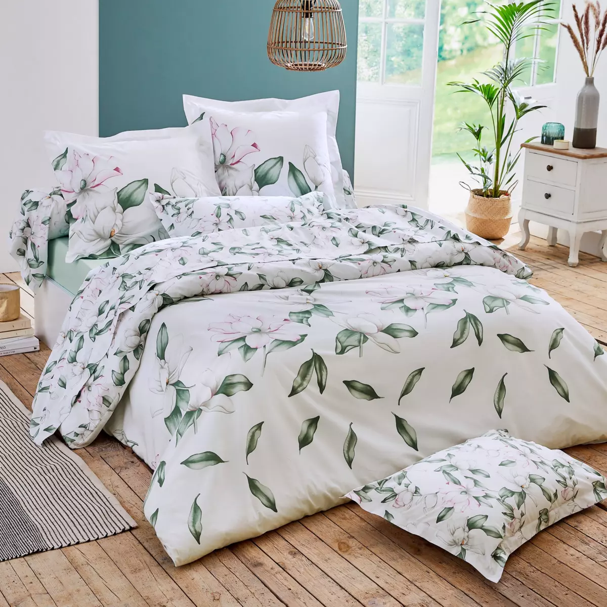 Federa cuscino a rullo percalle di cotone (L200 cm) Magnolia Verde 2