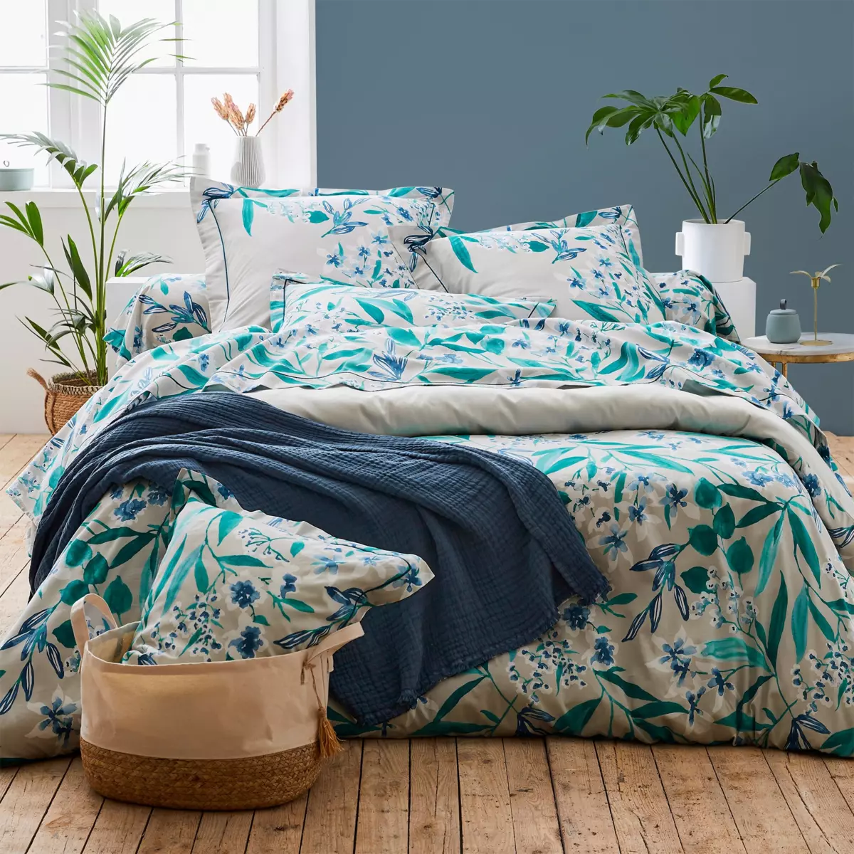 Federa cuscino a rullo raso di cotone (L200 cm) Frida Verde smeraldo 3