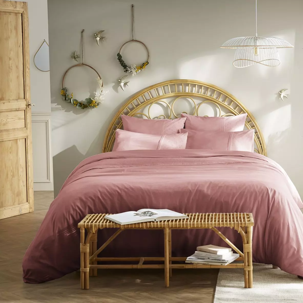 Housse de couette dentelle coton (260 cm) Jeanne Rose poudré 1