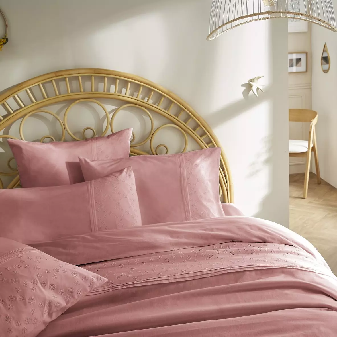 Housse de couette dentelle coton (260 cm) Jeanne Rose poudré 2