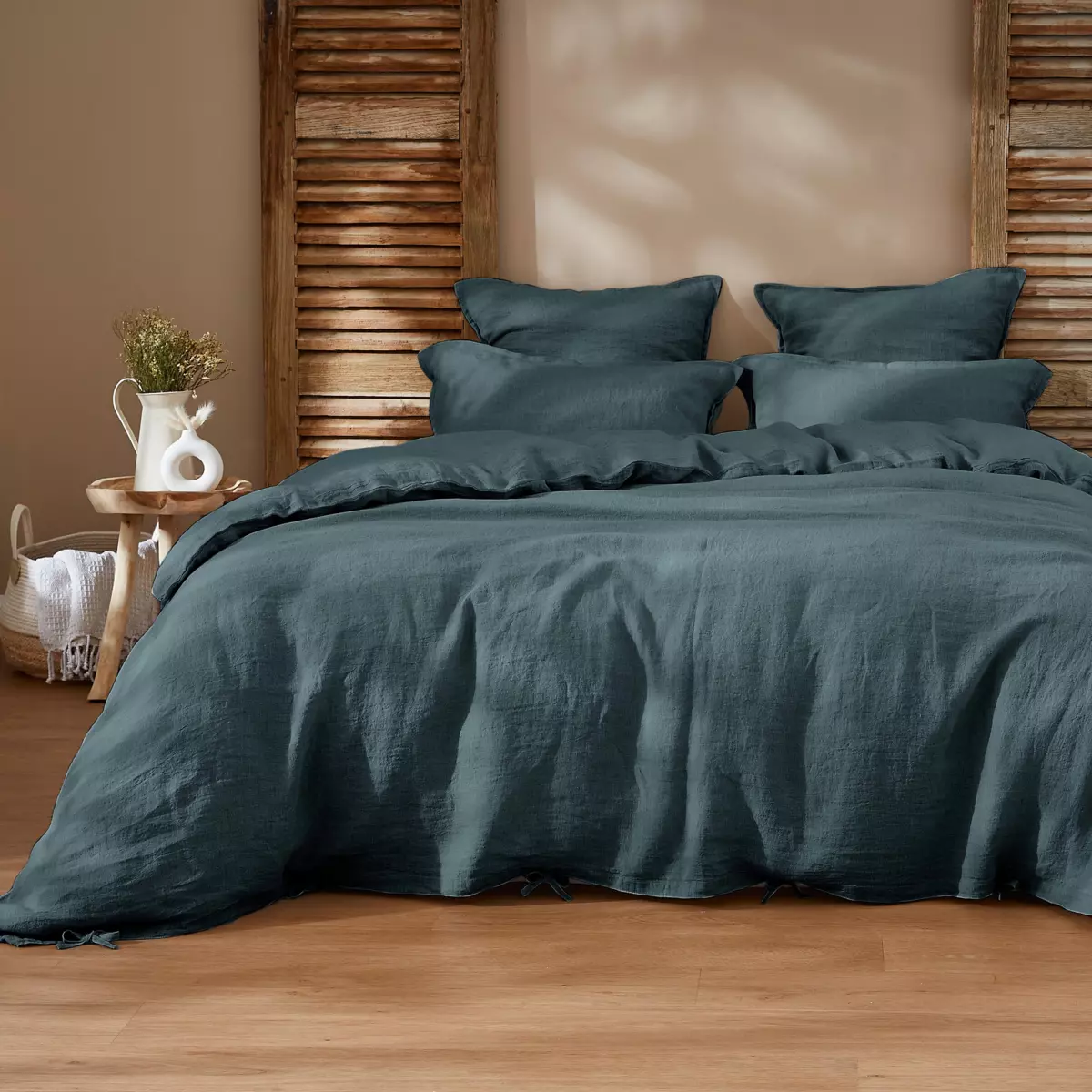 Funda de almohada rectangular en lino lavado (80 cm) Louise Gris pizarra 5