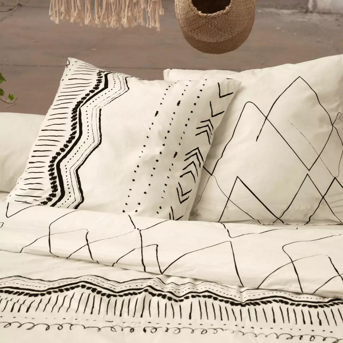 Funda nórdica y dos fundas para almohadones en algodón (240 cm) Berbère Negro 2