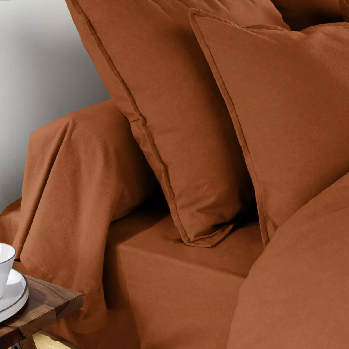 Drap housse flanelle de coton (90 cm) Théa Terracotta 3