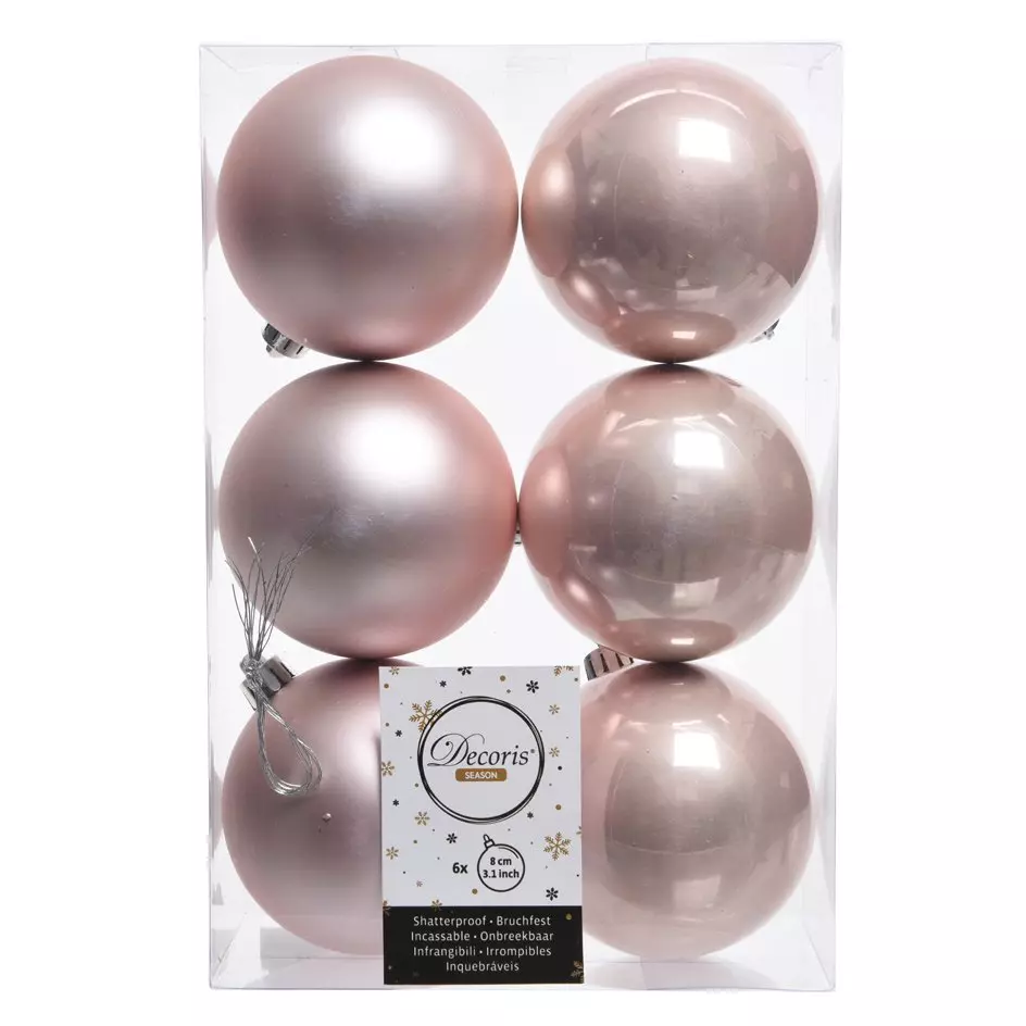 Lot de 6 boules de Noël (D80 mm) Alpine Rose poudré 1