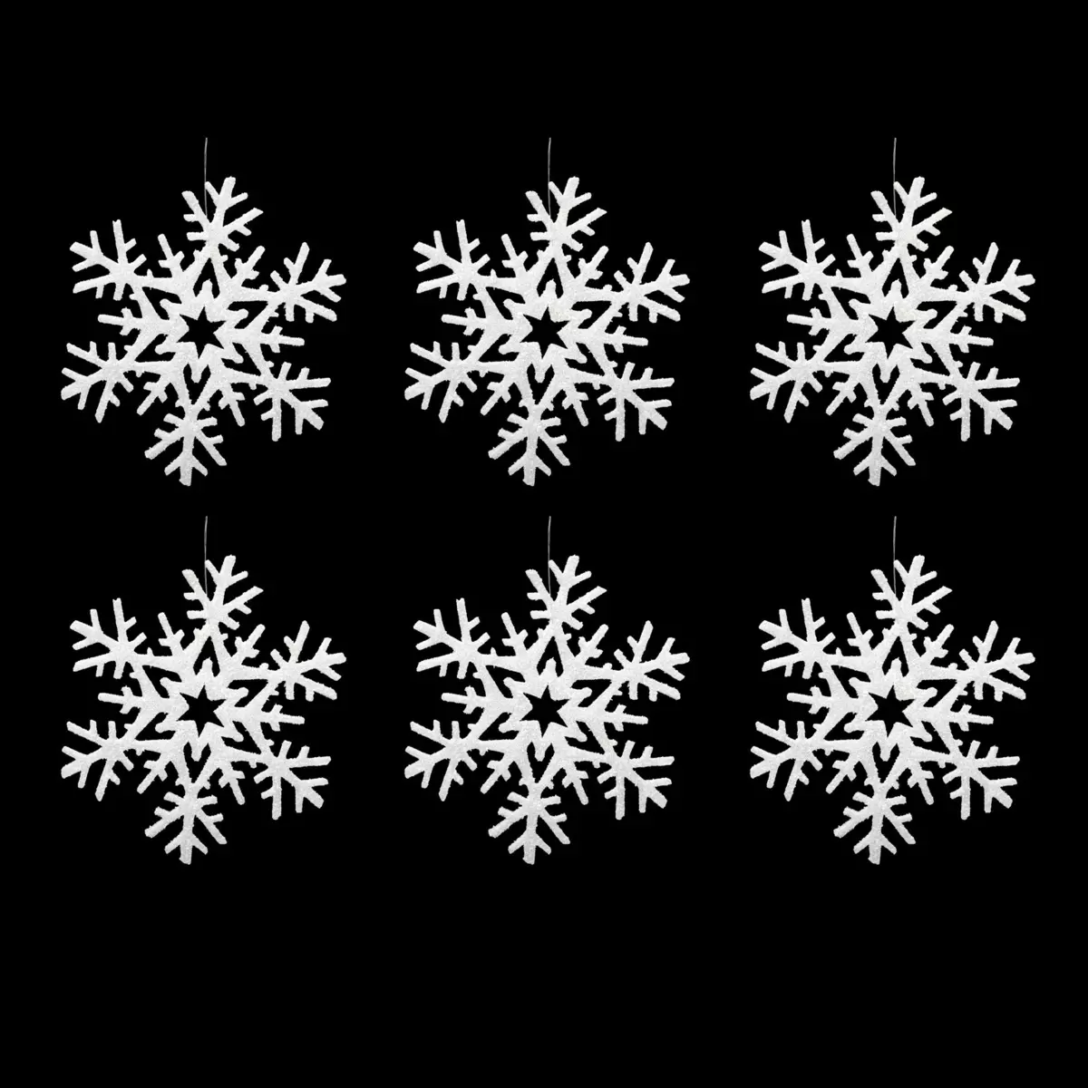 Confezione di 6 fiocchi di neve di Natale glitterati Bianco 1