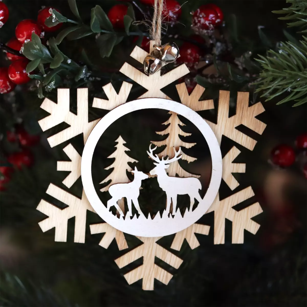 Fiocco di neve di Natale Renne in famigli Naturale 1