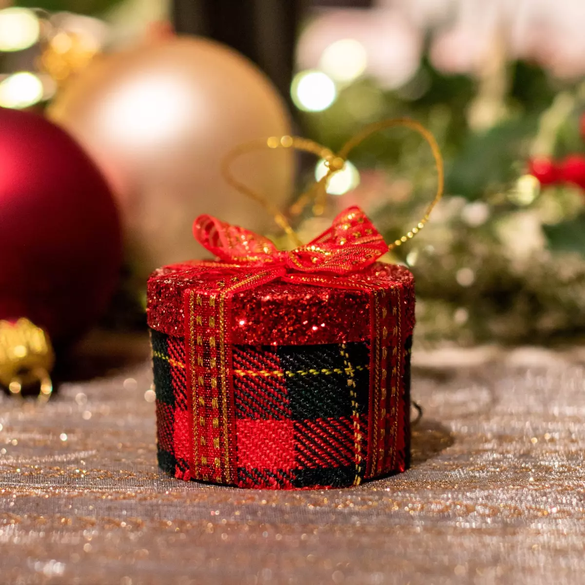 Sospensione di feste Regalo rotondo glitterato Rosso 1