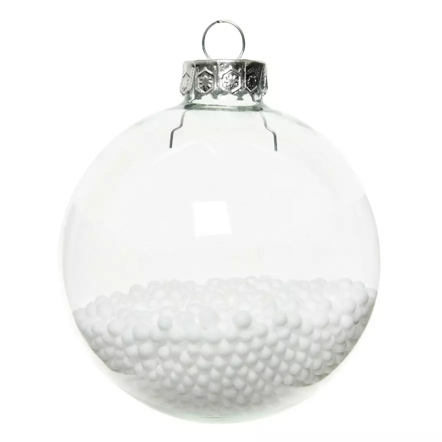 4er set Weihnachtskugeln aus Glas (D70 mm) mit Kunstschnee Transparent  1