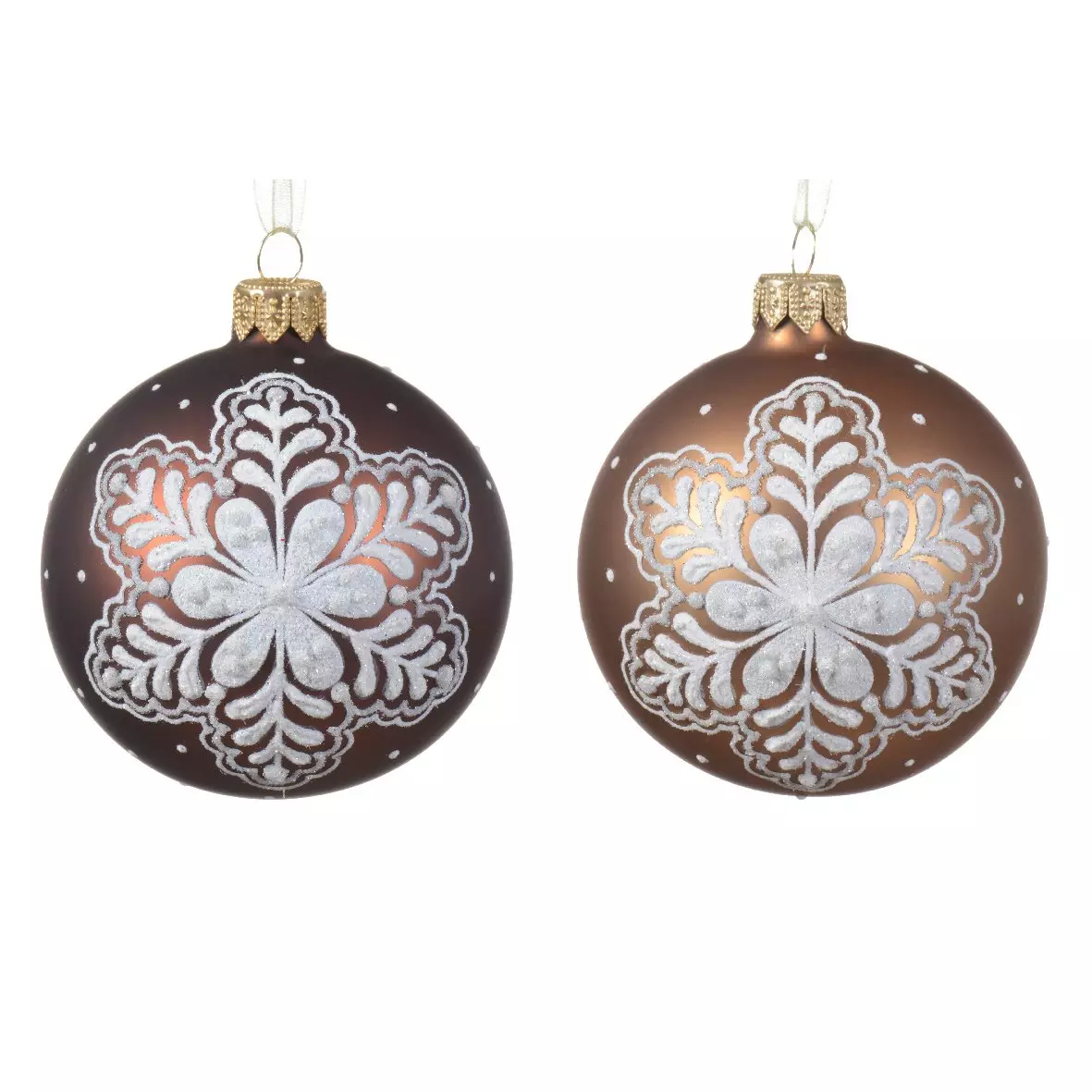 Lot de 6 boules de Noël (D80 mm) en verre Coline Brun café et  Brun gingembre 2