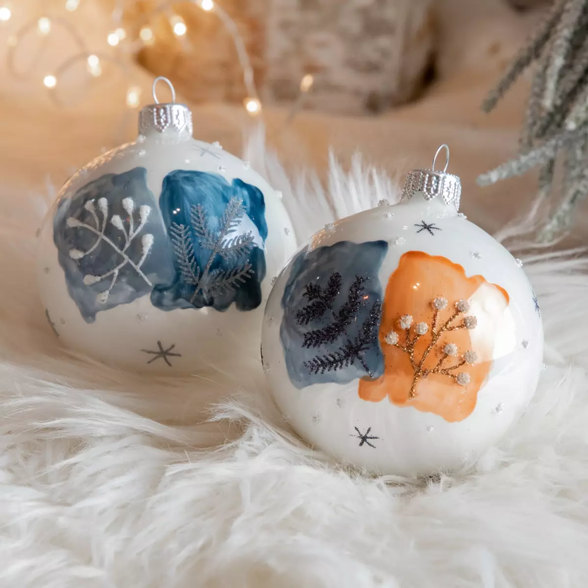 Confezione di 6 palline di Natale (D80 mm) in vetro Herbier Bianco 1