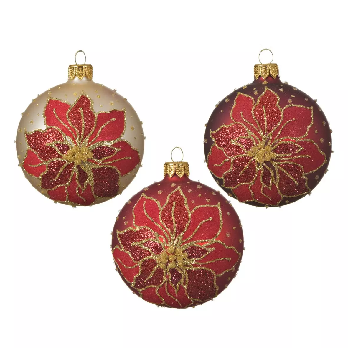 6er Set Weihnachtskugeln (D80 mm) aus Glas Weihnachtsstern Rot 2