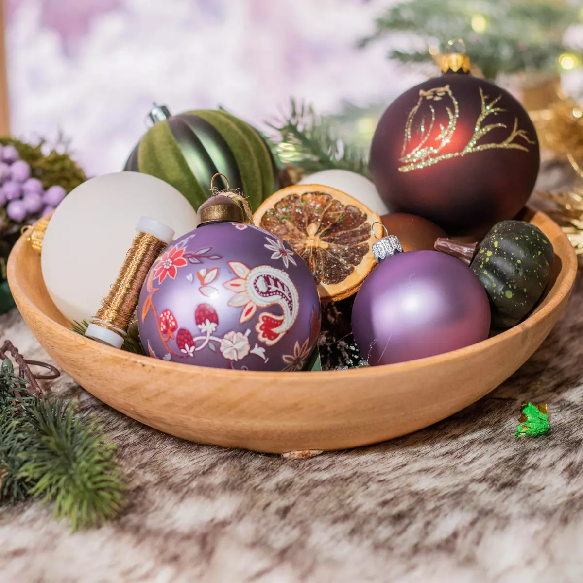 3er set Weihnachtskugeln aus Glas (D80 mm) Fily Zimtbraun  2