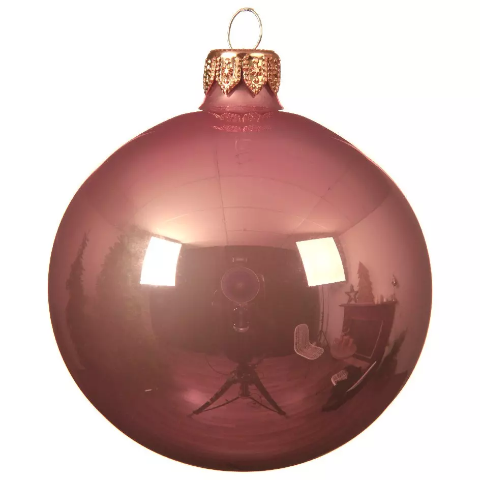 Lot de 4 boules de Noël en verre (D100 mm) Arctique brillantes Vieux rose  1