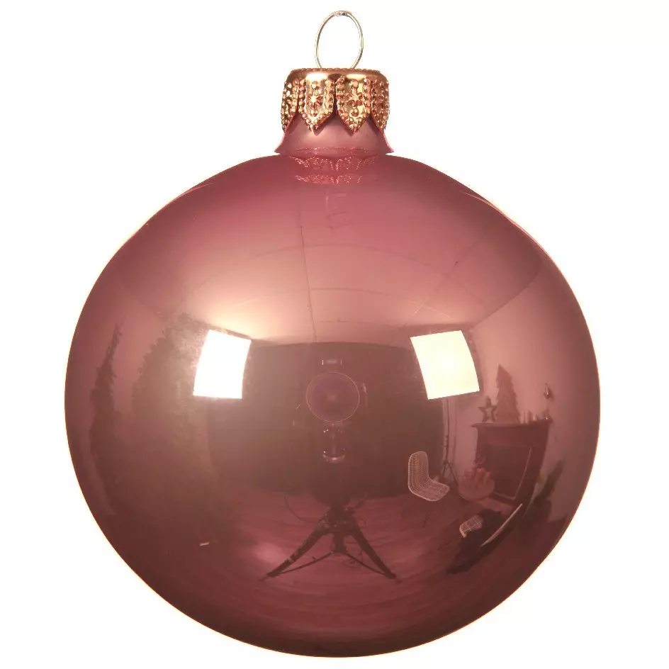 Lot de 6 boules de Noël en verre (D80 mm) Arctique brillantes Vieux rose  1