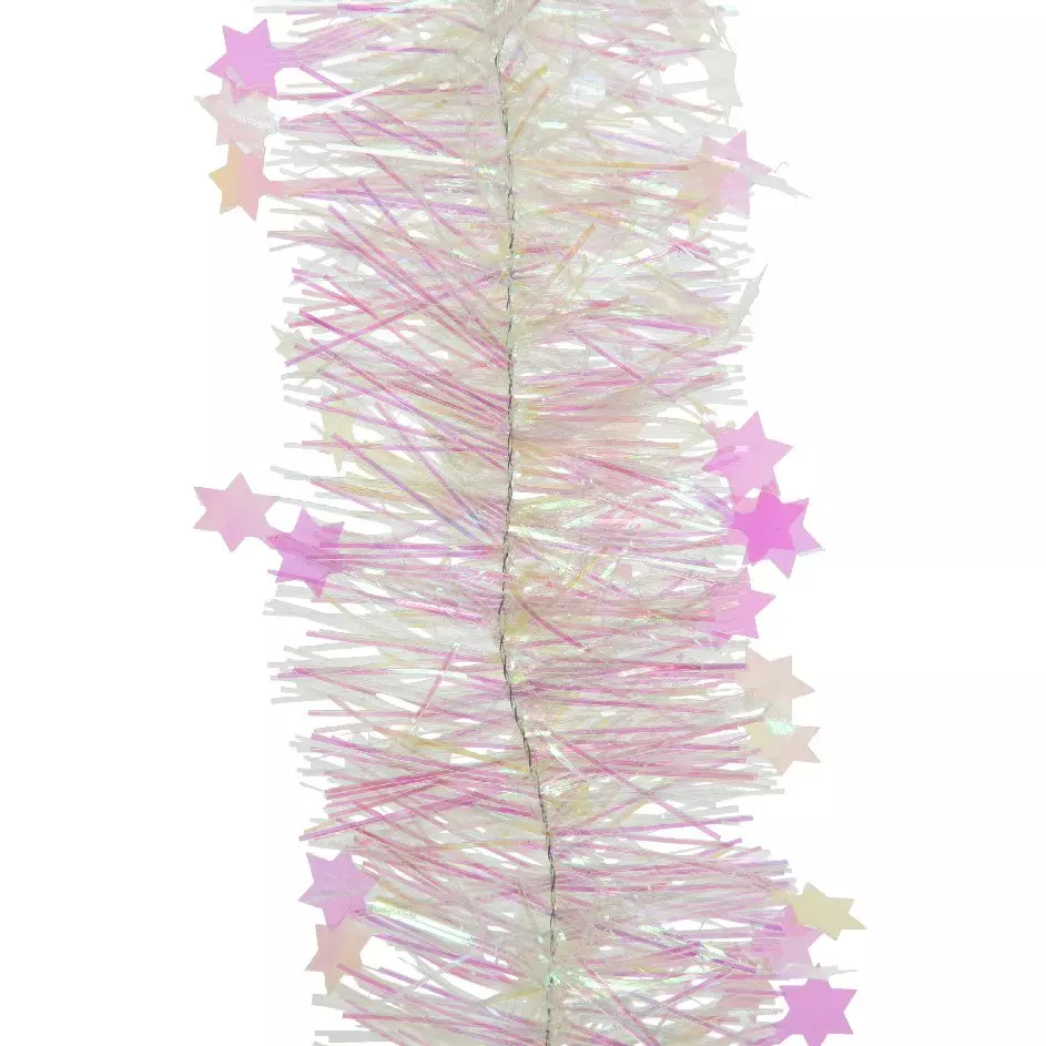 Girlande mit Sternen Weiß schillernd 1