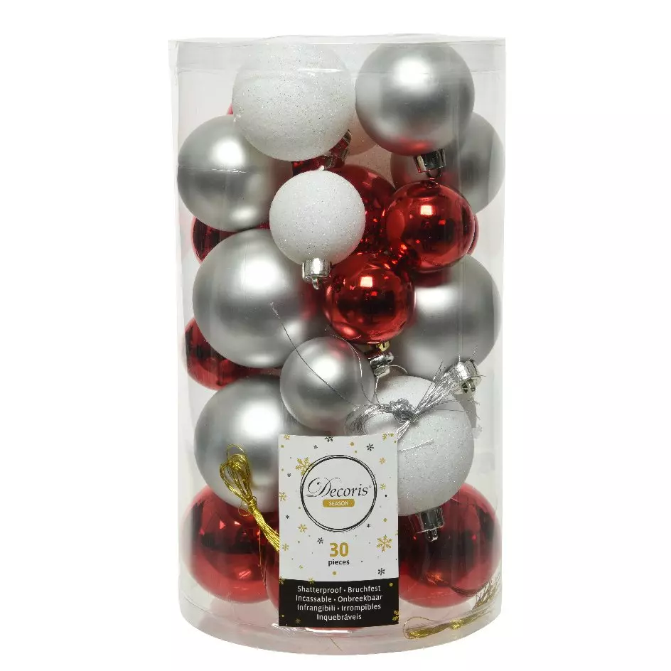 Lot de 30 boules de Noël Alpine mix couleurs  Rouge /  Argent 1