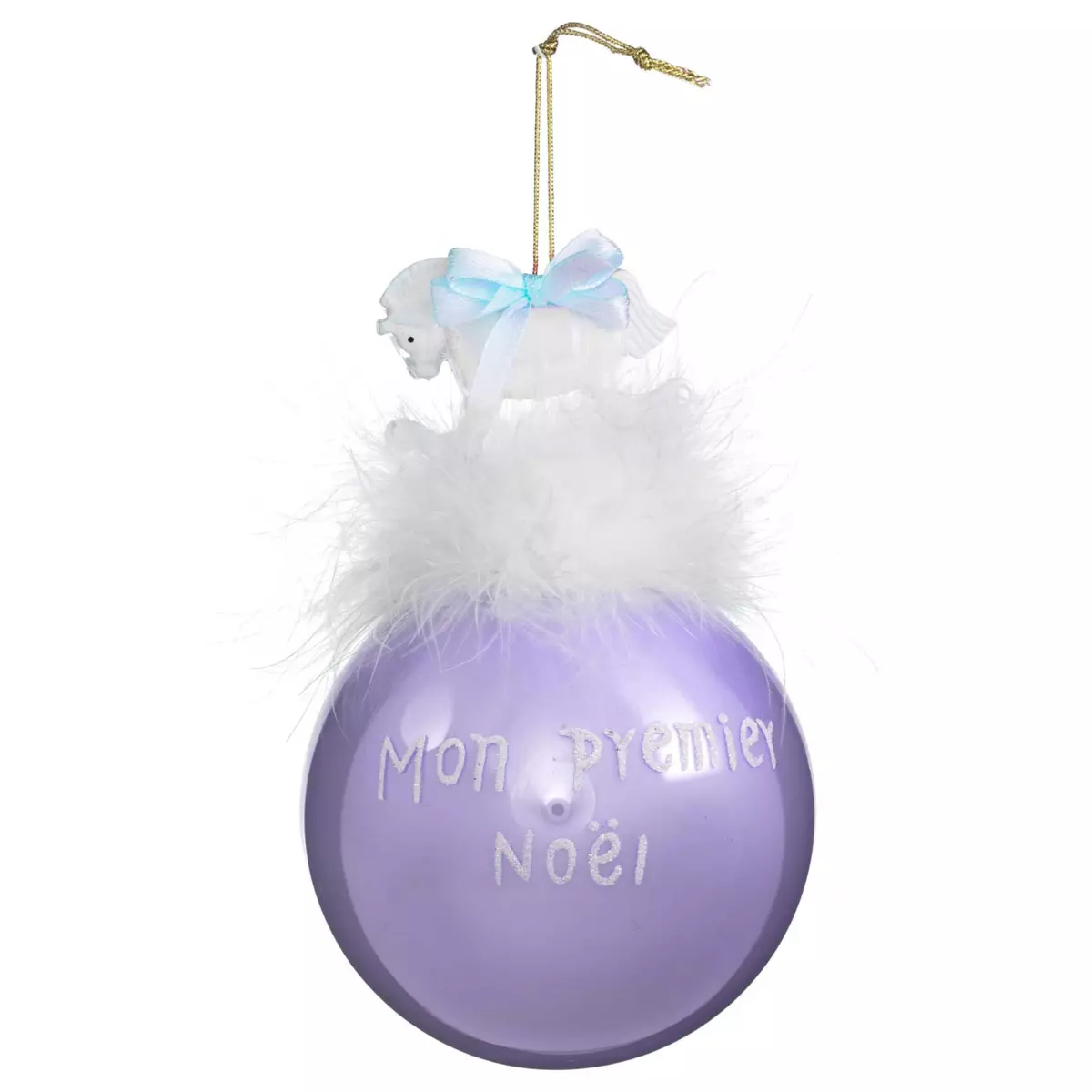 Palline di Natale di vetro (D90 mm) cavalluccio il mio primo Natale Lilla 1