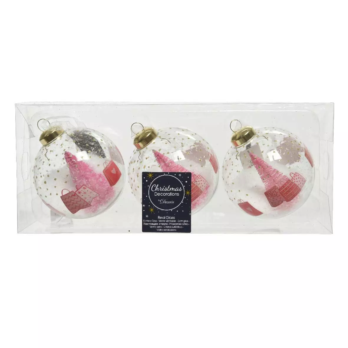 Lotto di 3 palline di Natale di vetro (D80 mm) Cadeau Trasparente 1