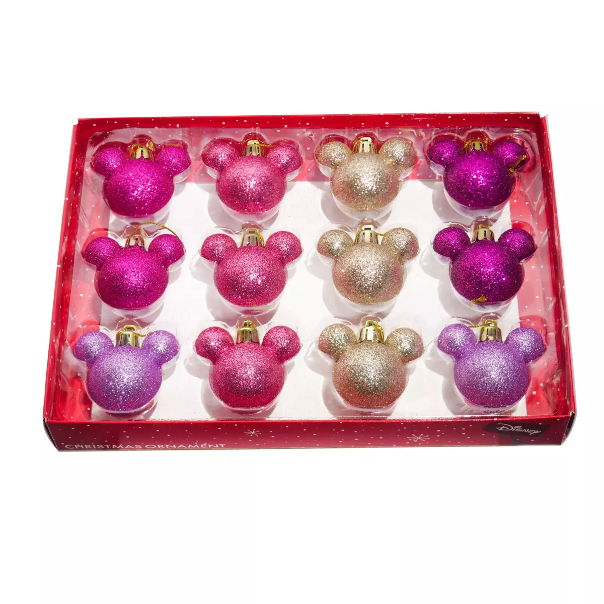 Cofanetto regalo 12 palline di Natale (D30 mm) mini Mickey Rosa 1