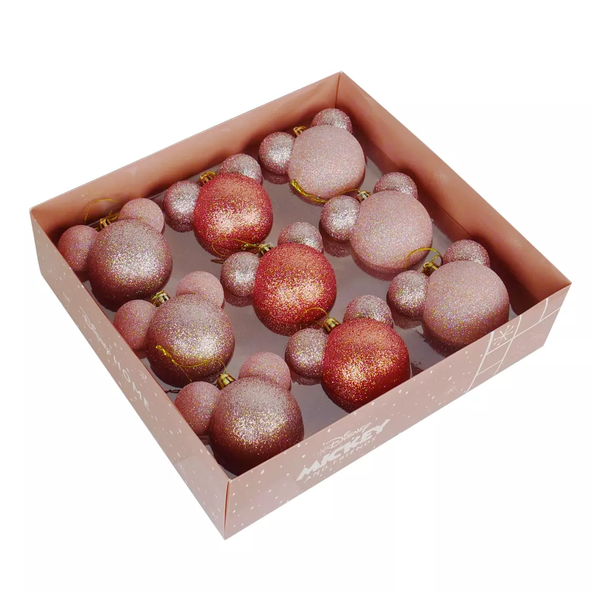 Coffret de 9 boules de Noël (D60 mm) Disney Mickey Rose poudré 1