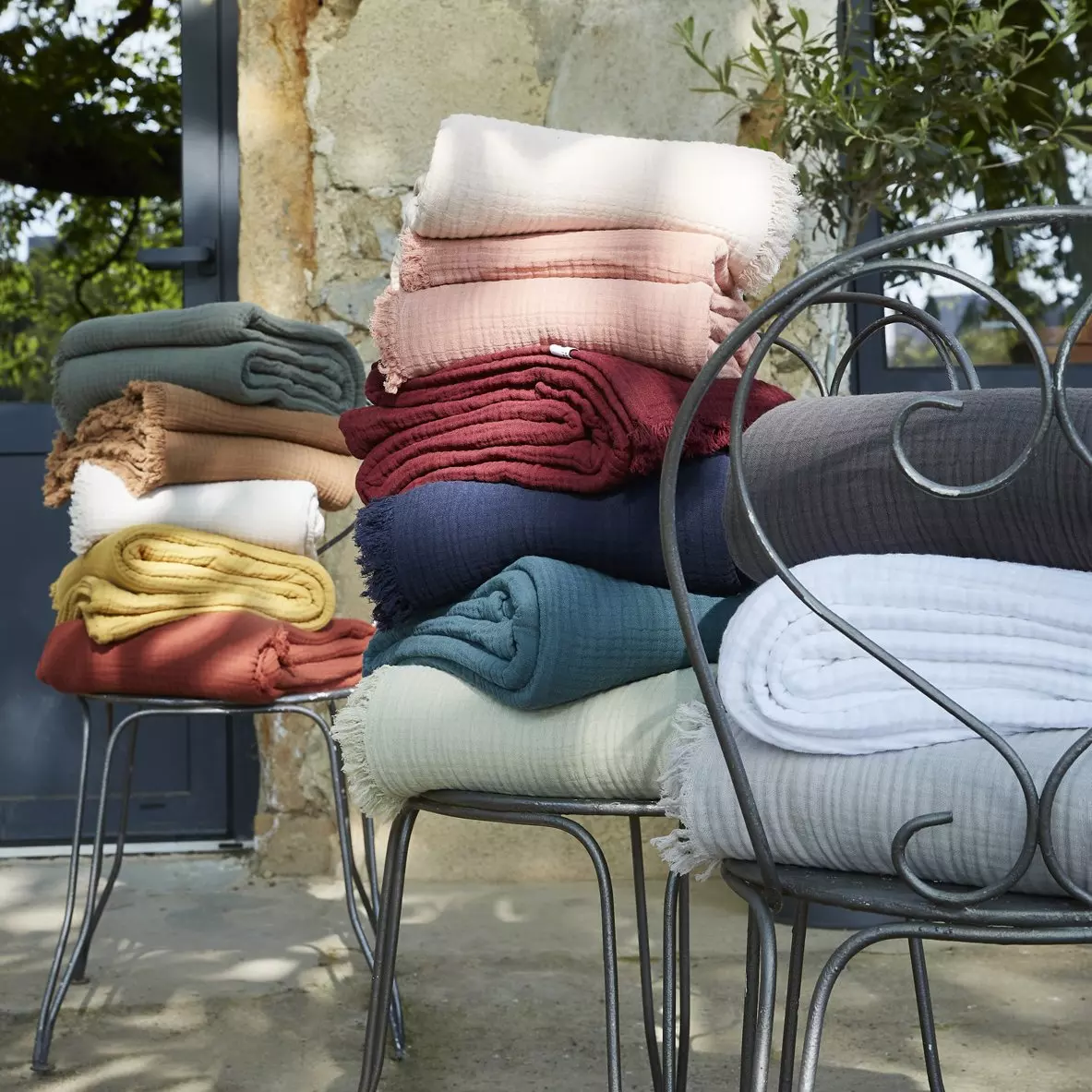 Manta en gasa de algodón (160 cm) Gaïa Azul noche 3