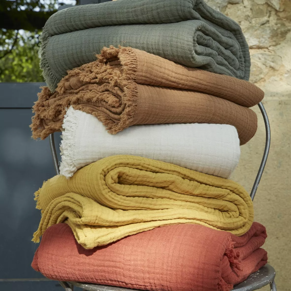 Plaid gaze de coton (130 x 160 cm) Gaïa Camel