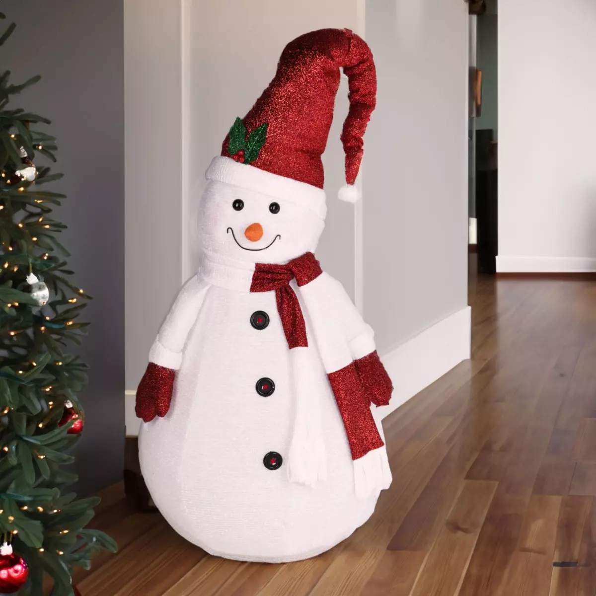 Sneeuwpop opvouwbaar verlicht (batterij) H140 cm rood 2