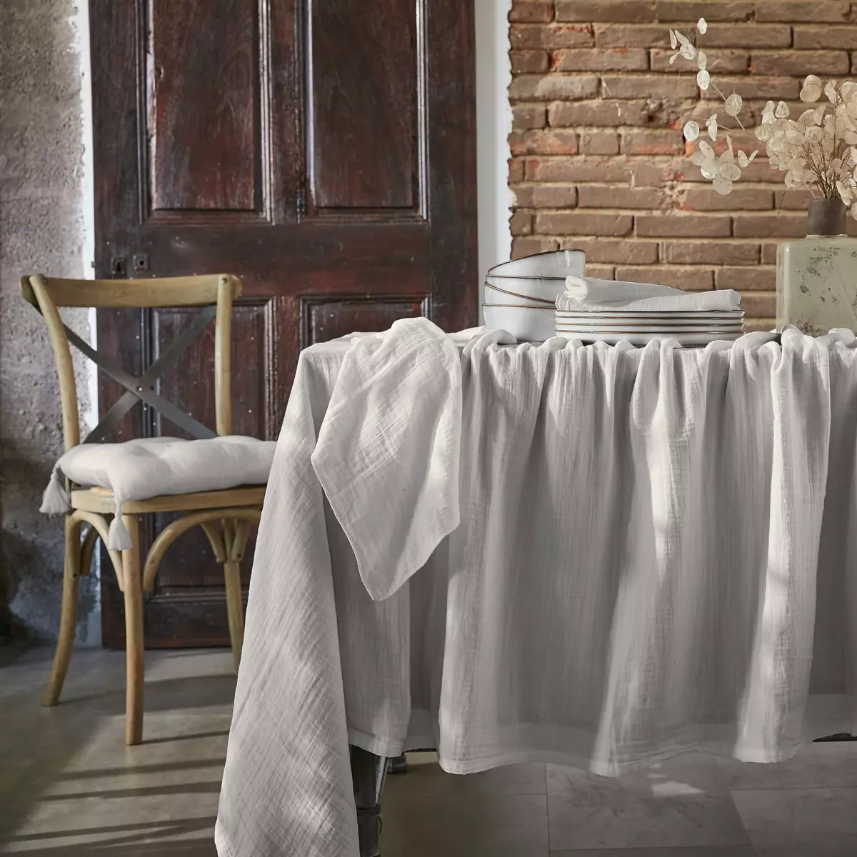 Tovaglia rettangolare garza di cotone (L250 cm) Gaïa Grigio nuvola 1