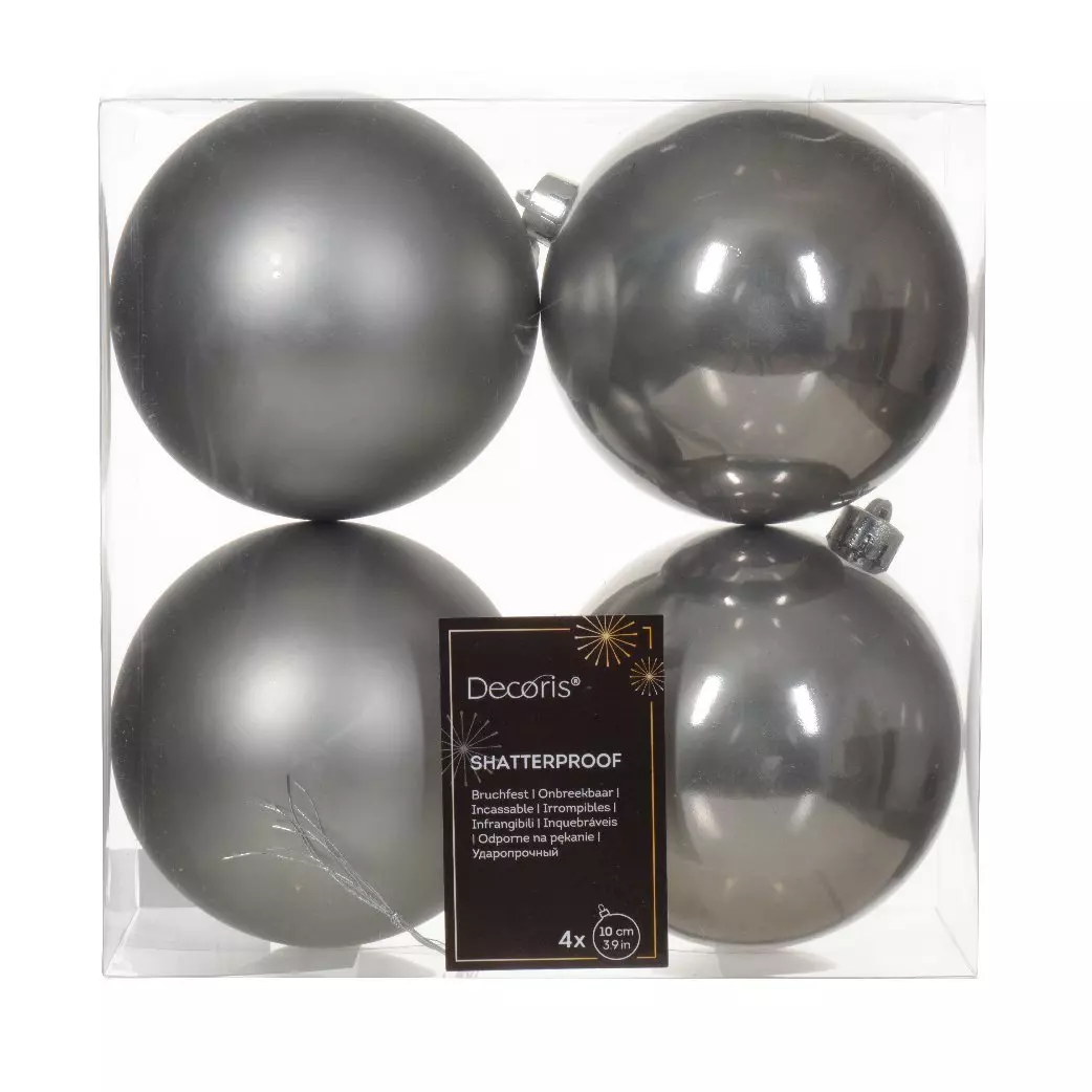 Lot de 4 boules de Noël (D100 mm) Alpine Gris marbre 1