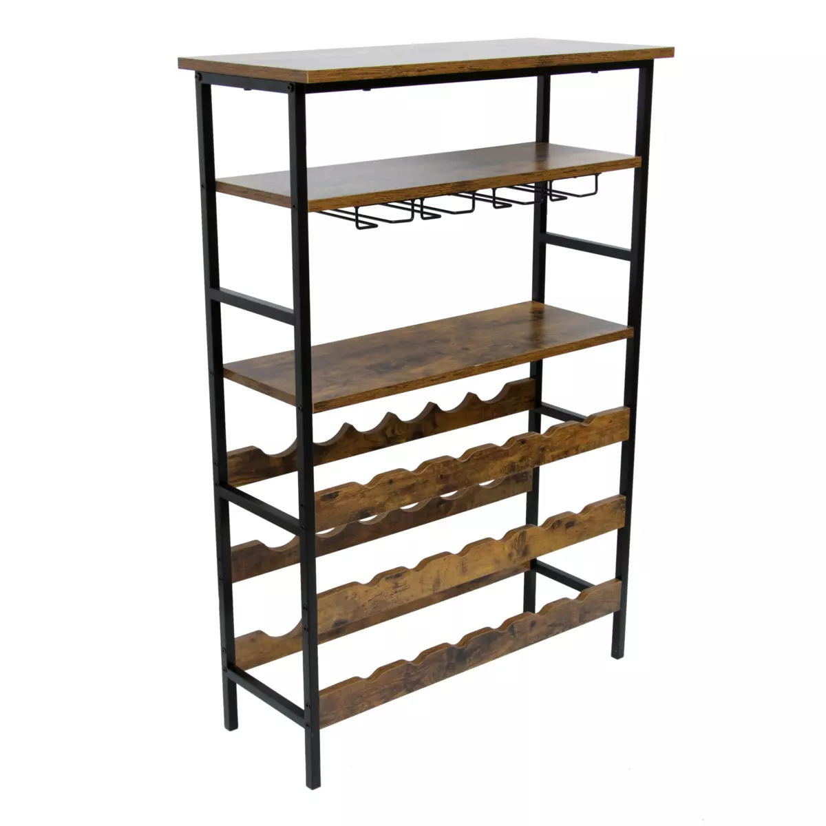 Mueble portabotellas industrial con 18 compartimentos y portavasos (H100 cm) Hugo Marrón 2