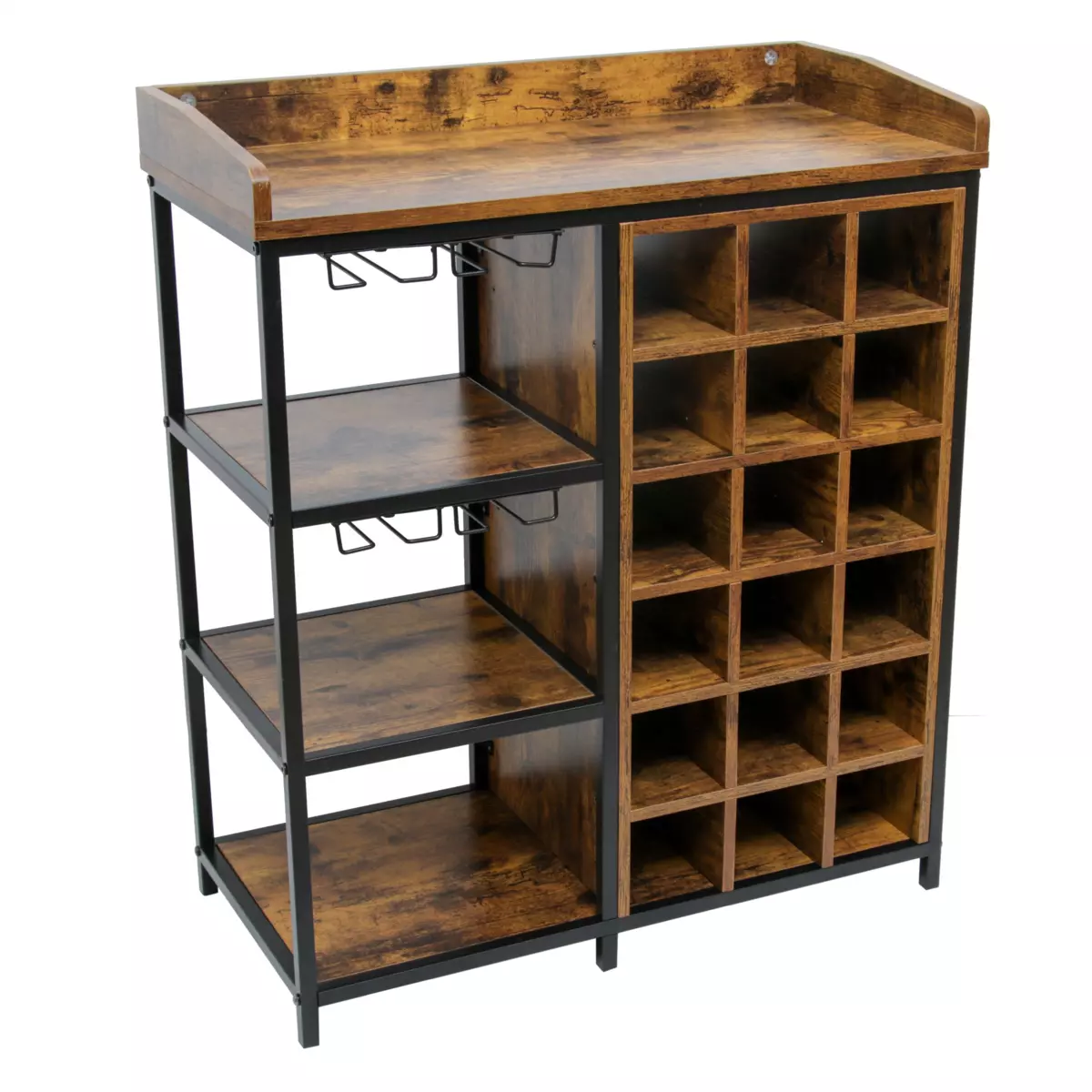 Mueble portabotellas industrial con 18 compartimentos y portavasos (H70 cm) Paul Marrón 2